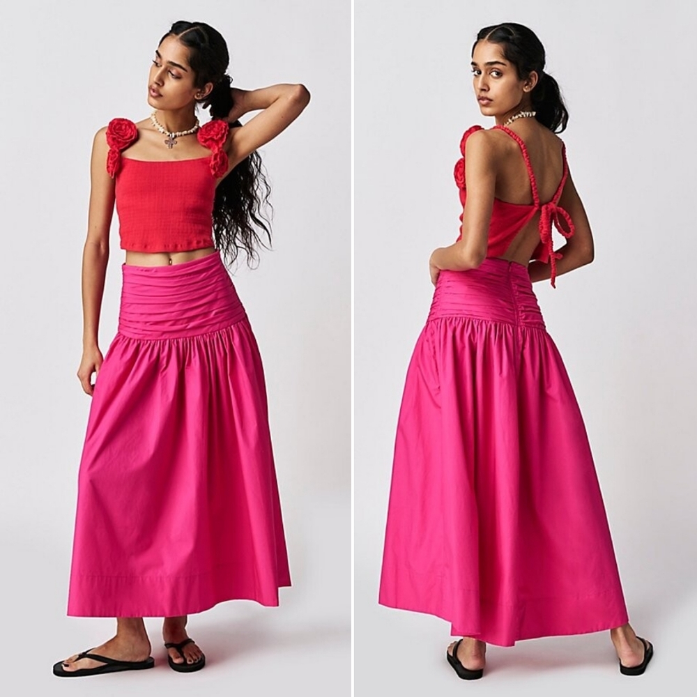 🆕️ Shona Joy x Free People Estela Ruched Midi Skirt in Azalea Pink